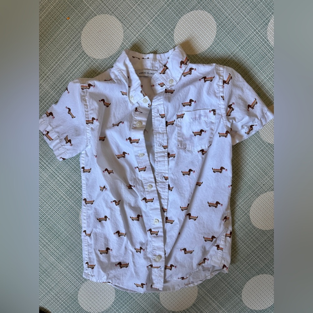 Janie & Jack | White Kids Shirt with Hot Dog Print